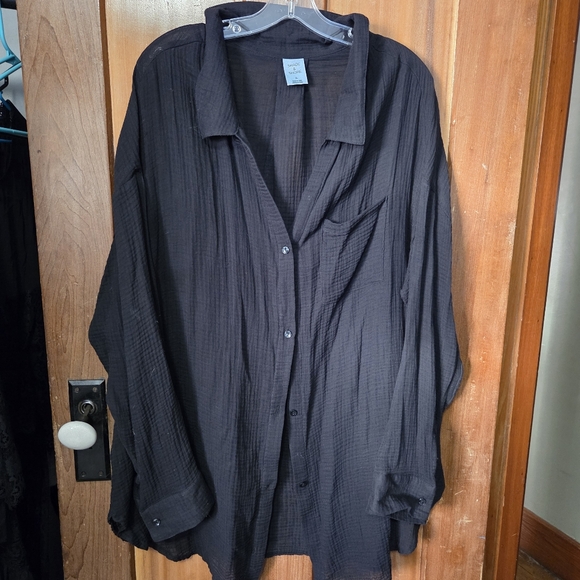 shade and shore oversized gauze button shirt cover up XL - Picture 2 of 7